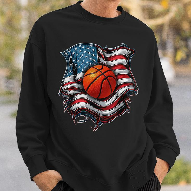 Patriotic Basketball 4Th Of July Men Usa American Flag Boys Sweatshirt Gifts for Him