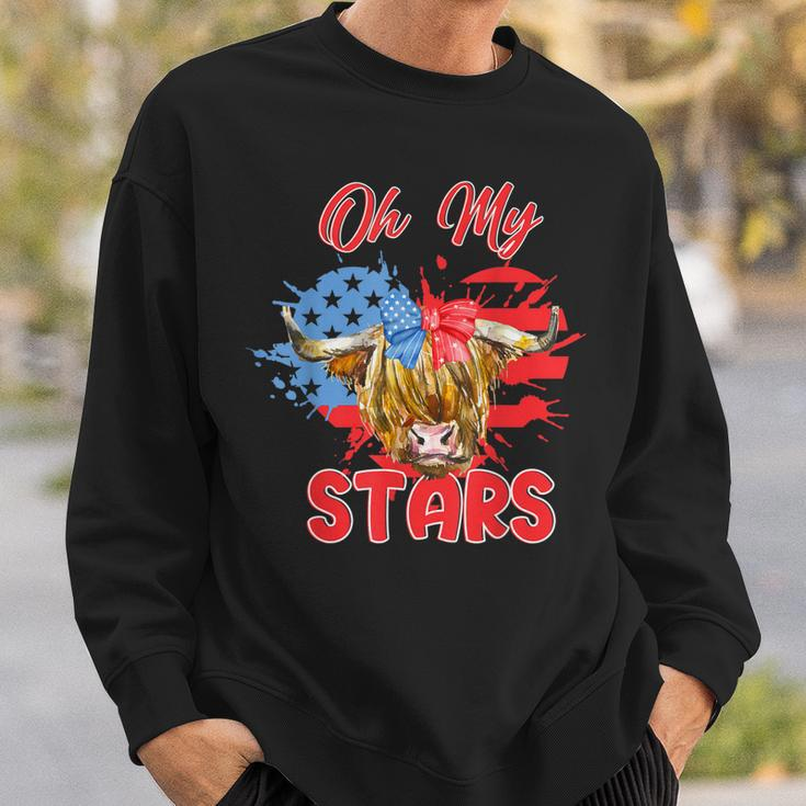 Patriotic Highland Cow Oh My Stars 4Th Of July American Flag Sweatshirt Gifts for Him