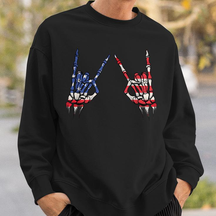 Patriotic Usa Flag Skeleton Rock On Devil Horns 4Th Of July Patriotic Funny Gifts Sweatshirt Gifts for Him
