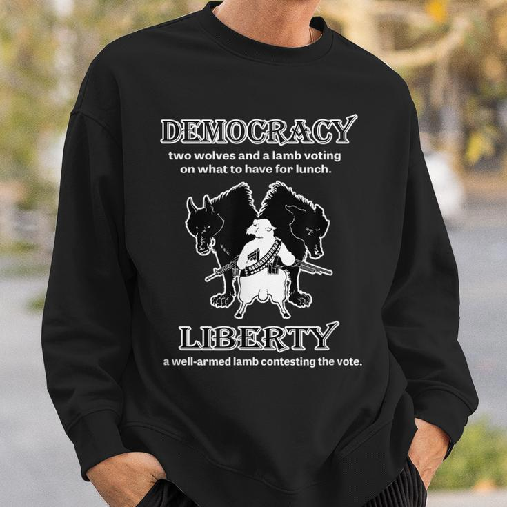 Political Liberty Vs Democracy Lamb Two Wolves Novelty Gift Sweatshirt Gifts for Him