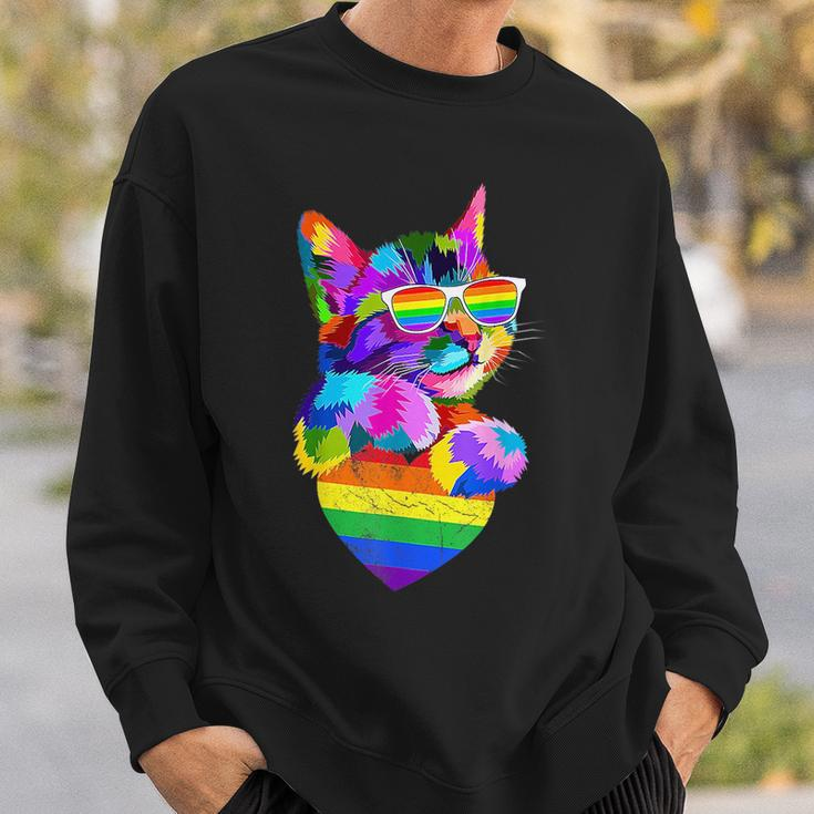 Proud Cute Cat Pride Lgbt Transgender Flag Heart Gay Lesbian Sweatshirt Gifts for Him