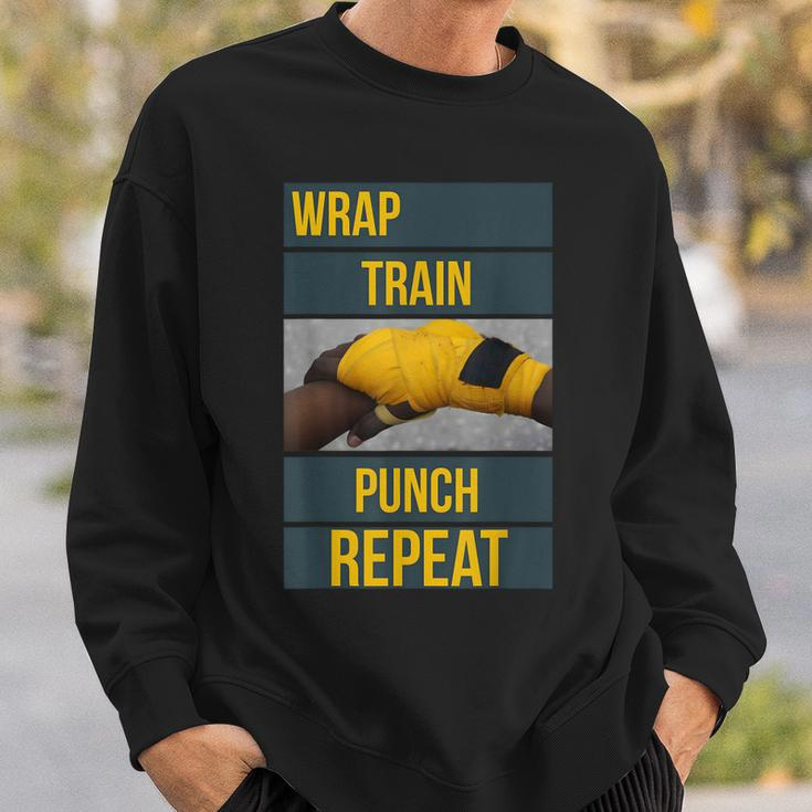 Punchy Graphics Wrap Train Punch Repeat Boxing Kickboxing Sweatshirt Gifts for Him