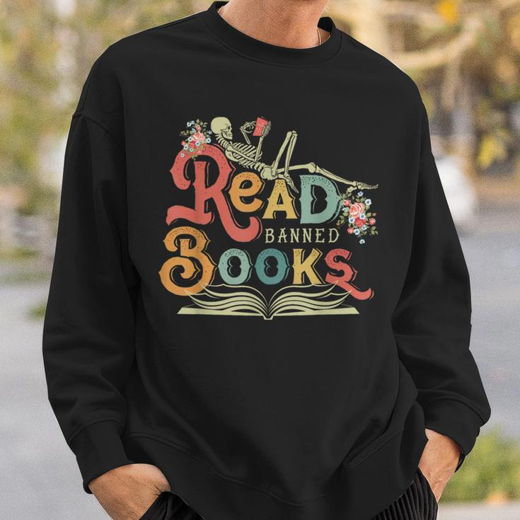 Read Banned Books Funny Skeleton Reading Book Reading Funny Designs Funny Gifts Sweatshirt Gifts for Him