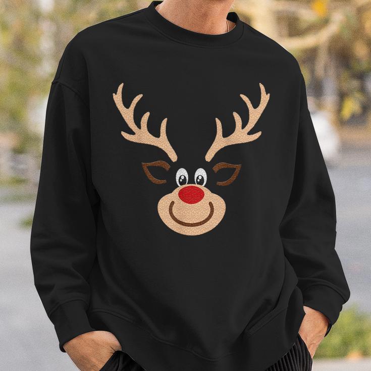 Reindeer Face Deer Red Nose Brown Christmas Sweatshirt Seseable UK