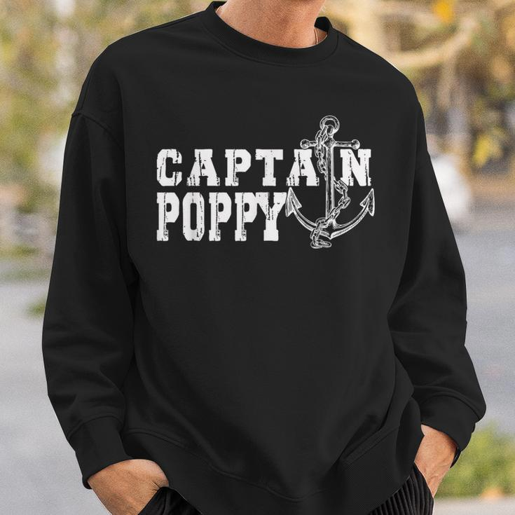 Retro Captain Poppy Pontoon Lake Sailor Fishing Boating Sweatshirt Gifts for Him