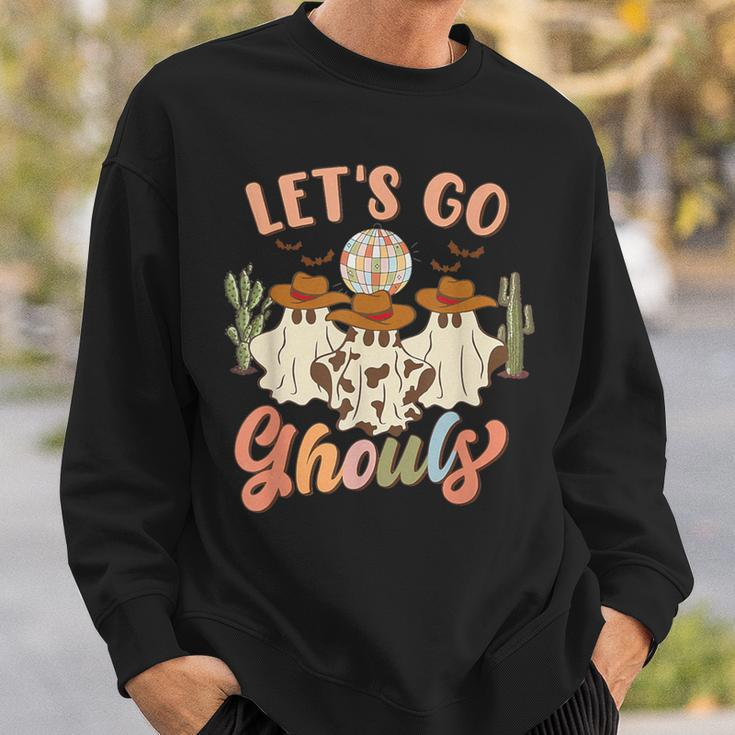 Retro Halloween Let's Go Ghouls Western Ghosts Disco Ball Sweatshirt Gifts for Him
