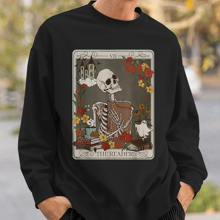 Retro Skeleton Reading Book The Reader Tarot Card Book Lover Reading Funny Designs Funny Gifts Sweatshirt Gifts for Him