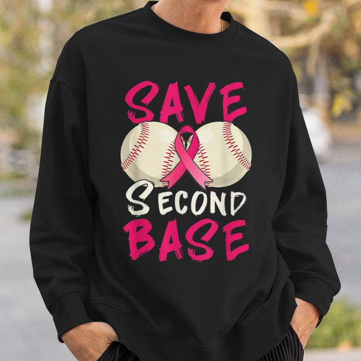 Save Second 2Nd Base Baseball Pink Ribbon Breast Cancer Sweatshirt Gifts for Him