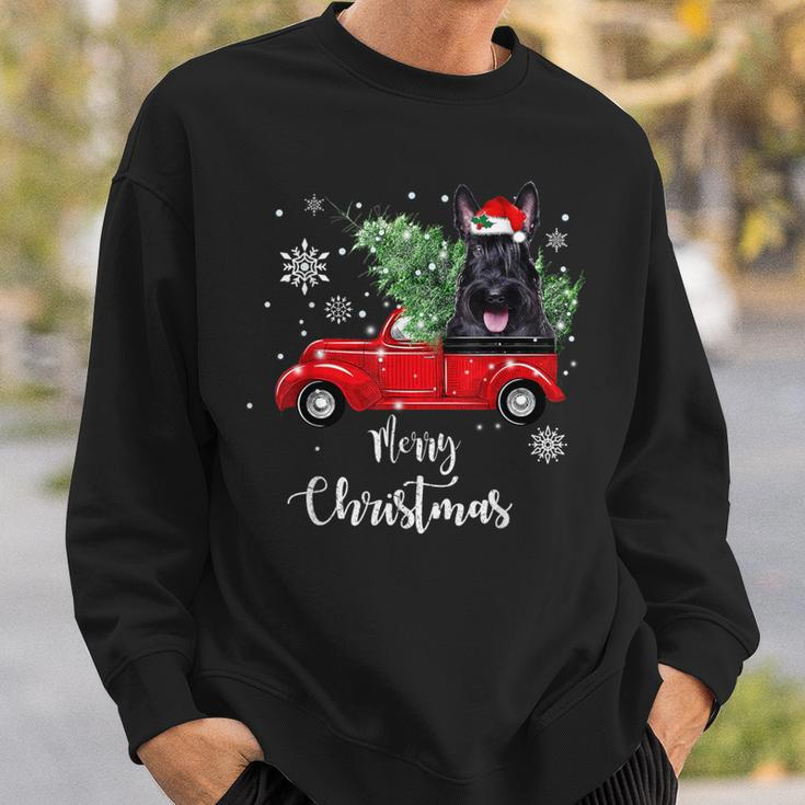 Scottish Terrier Ride Red Truck Christmas Pajama Sweatshirt Gifts for Him