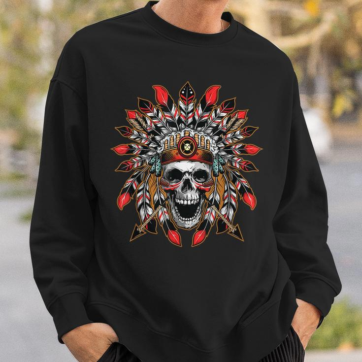 Screaming Skull In Native American Indian Headdress Feathers Native American Sweatshirt Gifts for Him