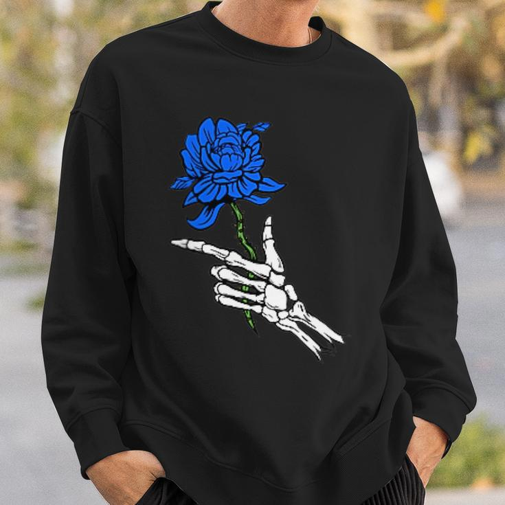 Skeleton Hand Holding A Blue Rose Sweatshirt Gifts for Him