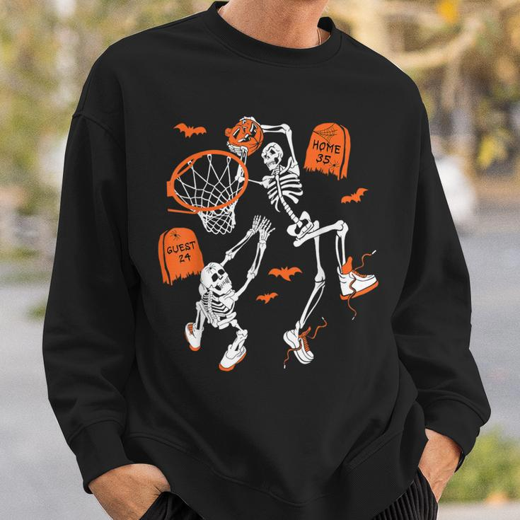 Spooky Skeleton Dunking Basketball Graveyard Halloween Sweatshirt Gifts for Him
