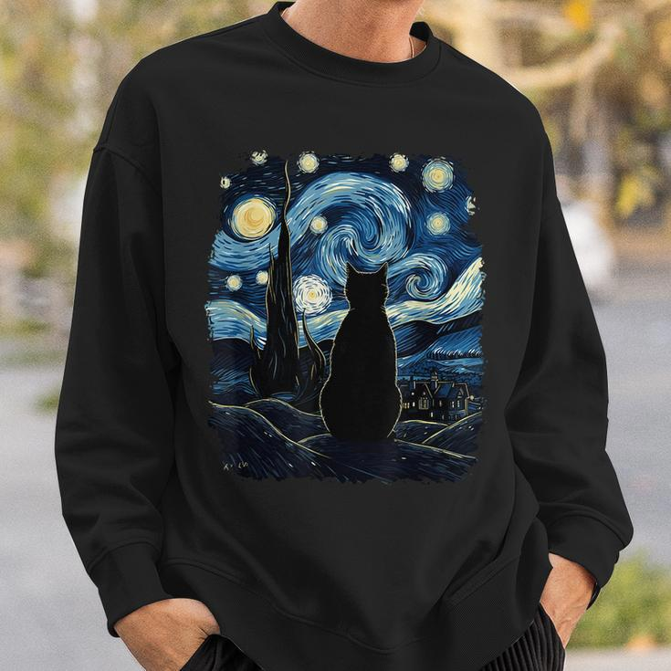 Starry Night Inspired Cat Cat Sweatshirt Gifts for Him