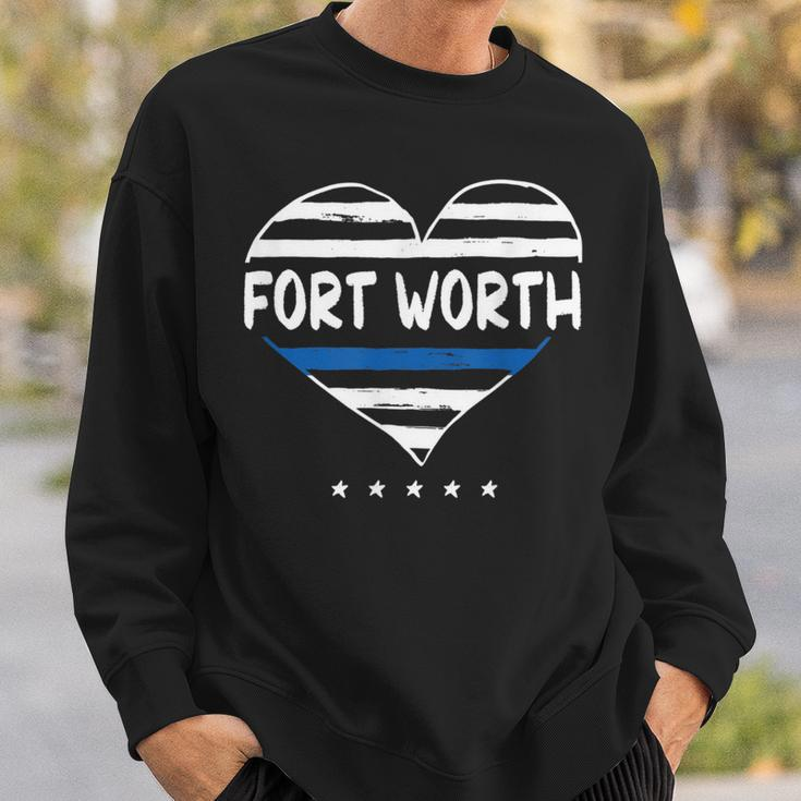 Thin Blue Line Heart Fort Worth Police Officer Texas Cops Tx Sweatshirt Gifts for Him
