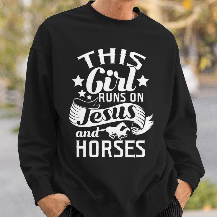 This Girl Runs On Jesus Horses Cowgirl Horse RidingSweatshirt Gifts for Him