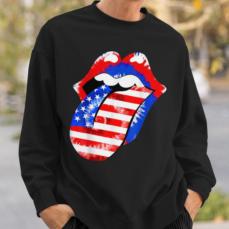 Tongue Lips American Flag 4Th Of July Proud Tie Dye Sweatshirt Gifts for Him