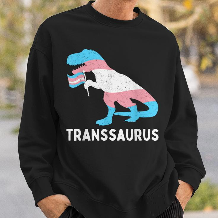 Trans Pride Flag Transgender Dino Transsaurus Rex Dinosaur Sweatshirt Gifts for Him