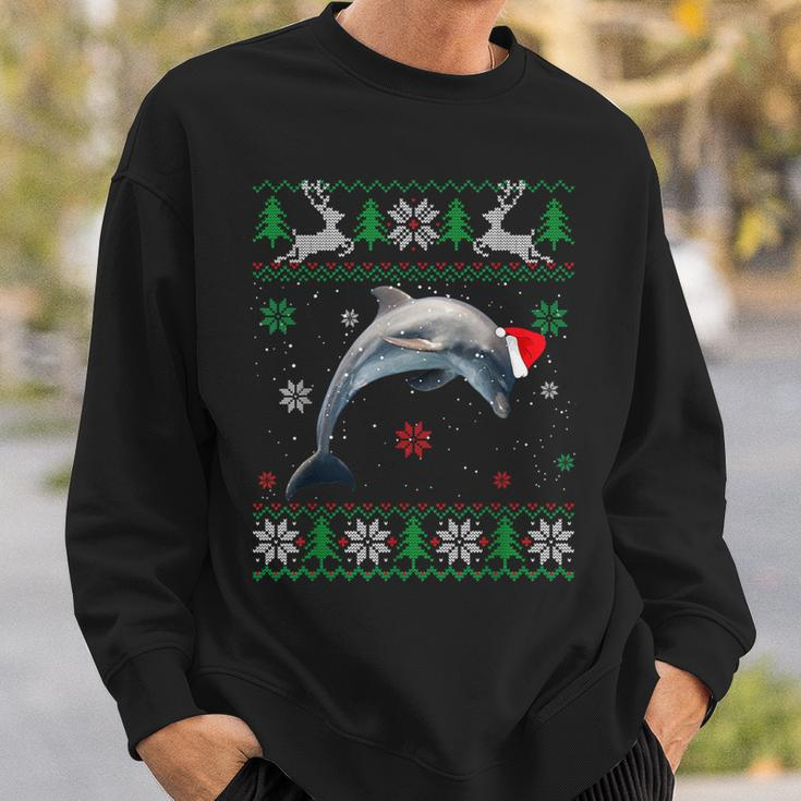 Ugly Sweater Christmas Dolphin Lover Santa Hat Animals Sweatshirt Gifts for Him