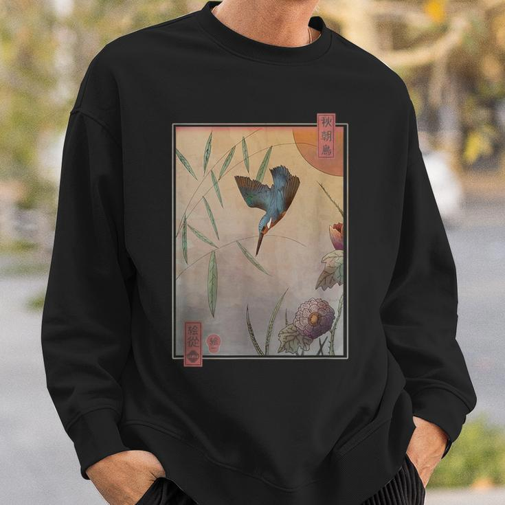 Ukiyo-E Kingfisher Traditional Japanese Bird Illustration Sweatshirt Gifts for Him
