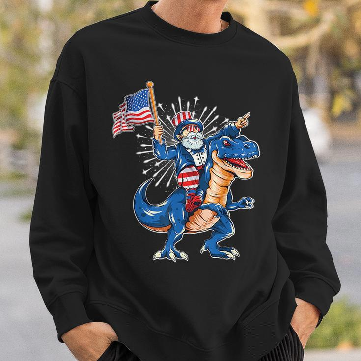 Uncle Sam Riding A Dinosaur 4Th Of July American Flag Sweatshirt Gifts for Him