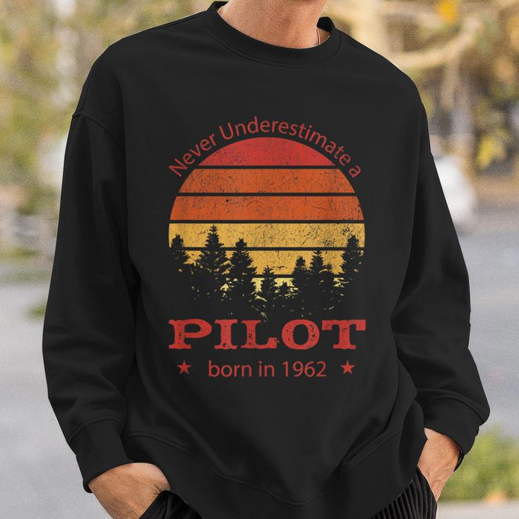 Never Underestimate A Pilot Flying Planes Retro Sunset Sweatshirt Gifts for Him