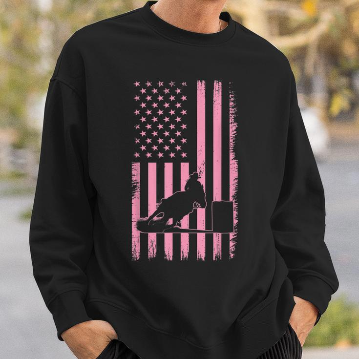 Us Flag Pink Cowgirl Rodeo Western Horse Barrel Racing Sweatshirt Gifts for Him