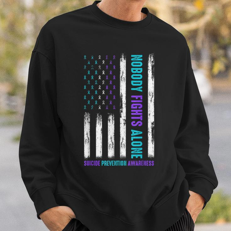 Usa Flag Nobody Fights Alone Suicide Prevention Awareness Sweatshirt Gifts for Him