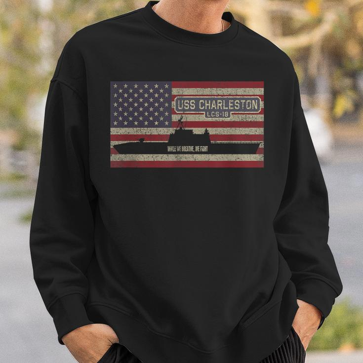Uss Charleston Lcs18 Littoral Combat Ship Usa Flag Sweatshirt Gifts for Him