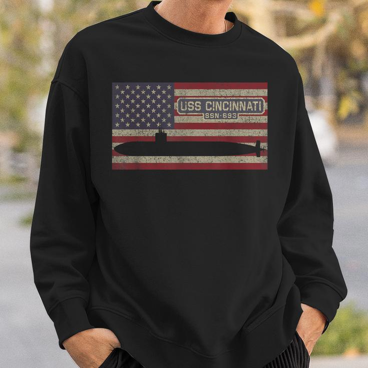 Uss Cincinnati Ssn-693 Submarine Usa American Flag Sweatshirt Gifts for Him