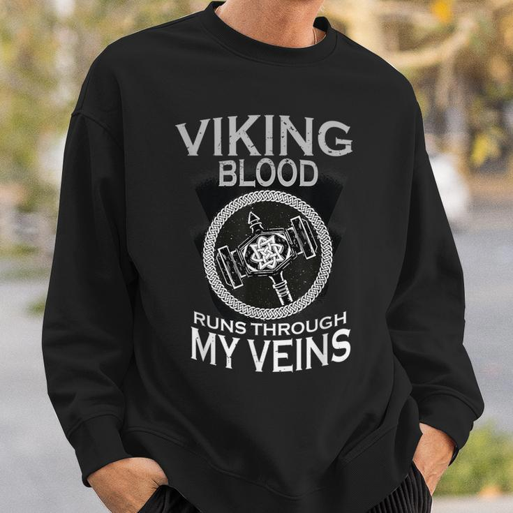 Viking Hammer Viking Blood Runs Through My Veins Sweatshirt Gifts for Him