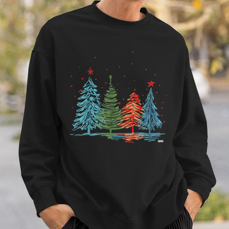 Vintage Christmas Trees Hand Drawing Christmas Trees Sweatshirt Gifts for Him