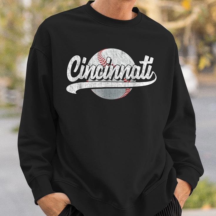 Vintage Cincinnati Graphic Funny Baseball Lover Player Retro Sweatshirt Gifts for Him