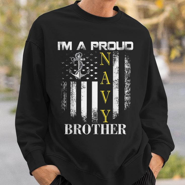 Vintage Im A Proud Navy Brother With American Flag Gift Sweatshirt Gifts for Him