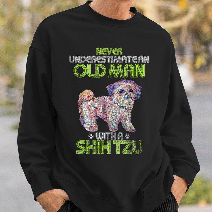 Vintage Never Underestimate An Old Man With A Shih Tzu Funny Gift For Mens Sweatshirt Gifts for Him