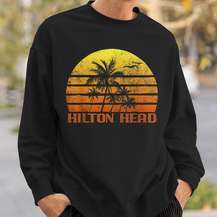Vintage Retro Beach Vacation Hilton Head Island Sunset Vacation Funny Gifts Sweatshirt Gifts for Him