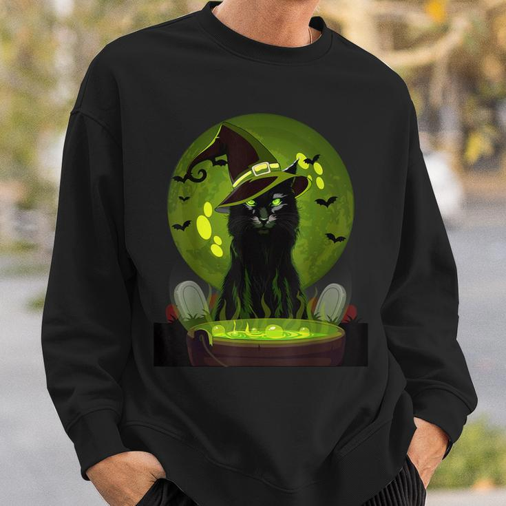 Vintage Scary Halloween Cat Witch Hat Moon Costume Sweatshirt Gifts for Him