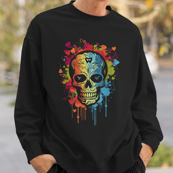 Watercolor Skull Graphic Color Skull Halloween Sweatshirt Gifts for Him