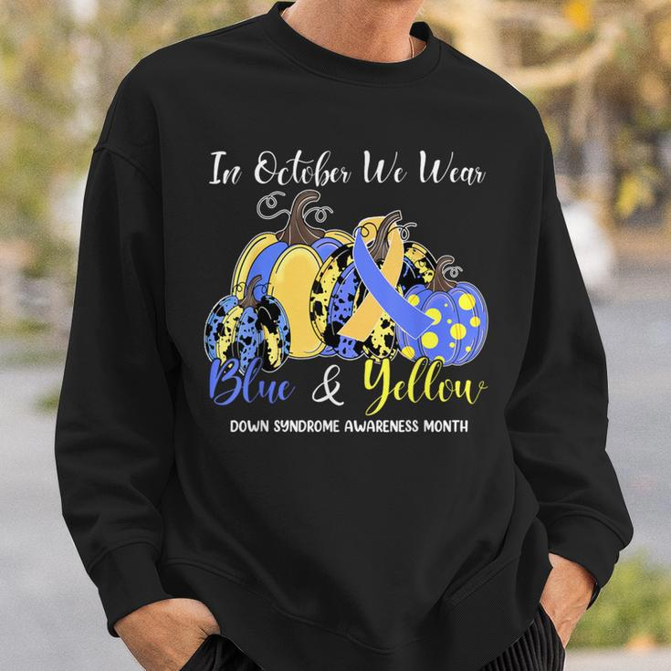 We Wear Yellow And Blue Pumpkins For Down Syndrome Awareness Sweatshirt Gifts for Him