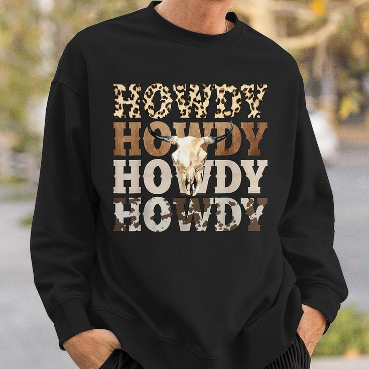 Western Country Leopard Howdy Bull Skull Cowgirl Rodeo Sweatshirt Gifts for Him
