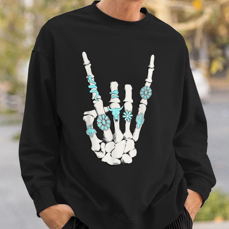 Western Rock On Skeleton American Rodeo Cowboy Sweatshirt Gifts for Him