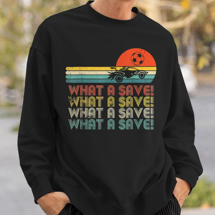 What A Save Vintage Retro Rocket Soccer Car League Funny Soccer Funny Gifts Sweatshirt Gifts for Him