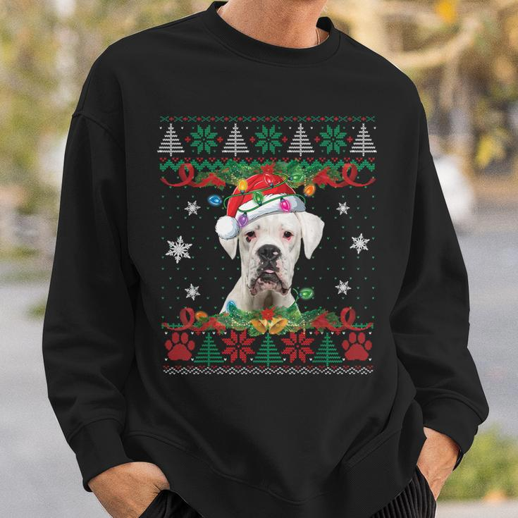 White Boxer Christmas Santa Ugly Sweater Dog Lover Xmas Sweatshirt Gifts for Him