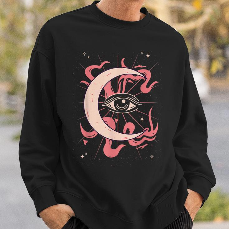Wiccan Mall Goth Alt Clothing Moon Protection Evil Eye Sweatshirt Gifts for Him
