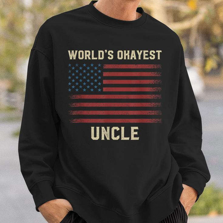 Worlds Okayest Uncle American Flag Sweatshirt Gifts for Him