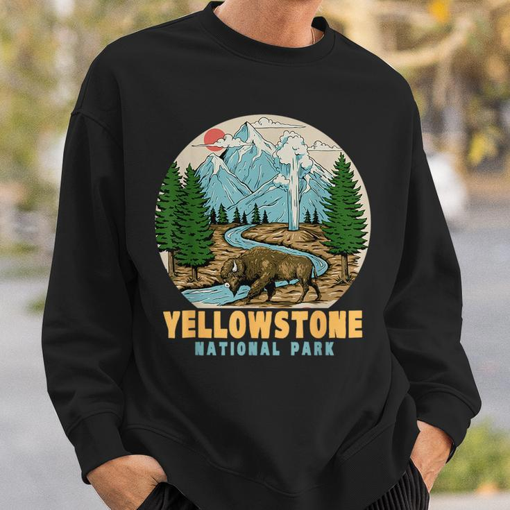 Yellowstone National Park Bison Retro Hiking Camping Outdoor Sweatshirt Gifts for Him