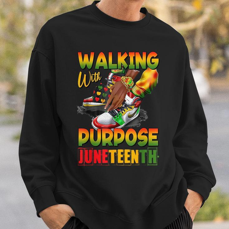 Youth Shoes Steppin Into Junenth Walking With Purpose Sweatshirt Gifts for Him