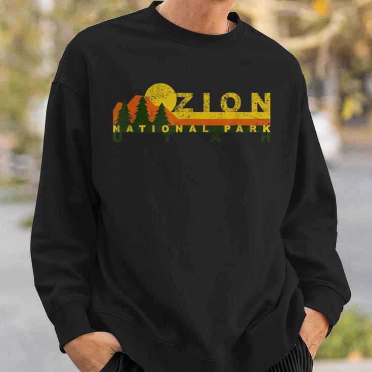 Zion National Park Sunny Mountain Treeline Sweatshirt Gifts for Him