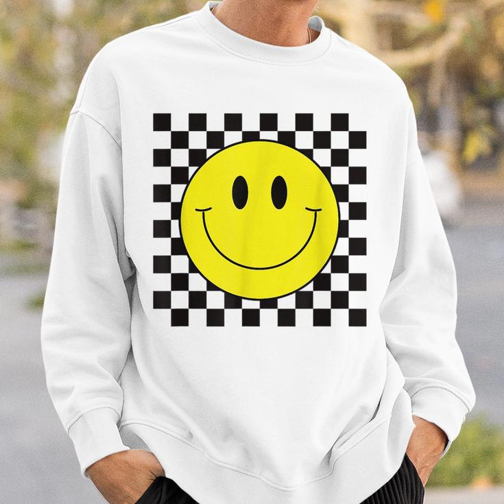 70S Yellow Smile Face Cute Checkered Smiling Happy Sweatshirt Gifts for Him