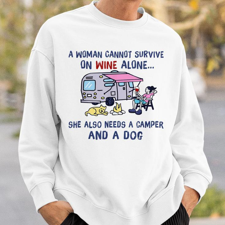 A Woman Cant Survive On Wine Alone Needs A Camper And A Dog Sweatshirt Gifts for Him