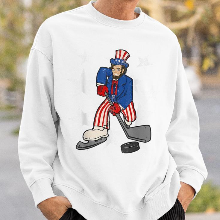 Abraham Lincoln Playing Hockey Funny 4Th Of July Hockey Sweatshirt Gifts for Him